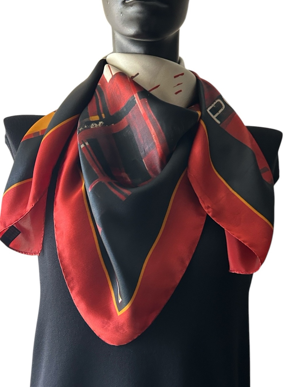100% Silk Bellanca F. Scarf by Avant Gard Made in Italy Red Yellow Black